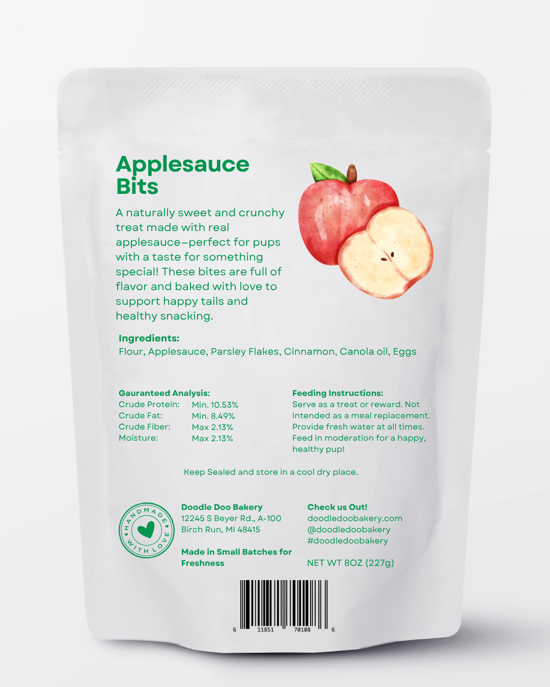 Homemade Dog Treats -π Apple Bits Dog Biscuits 1/2 lb.