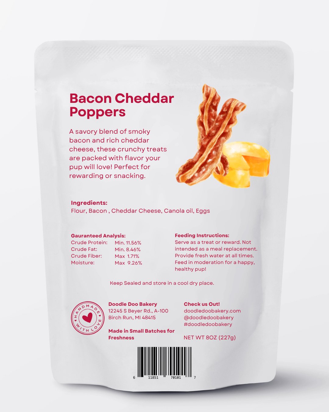 ๐ฅ Homemade Dog Treats - Bacon Cheddar Poppers Treat 1/2lb