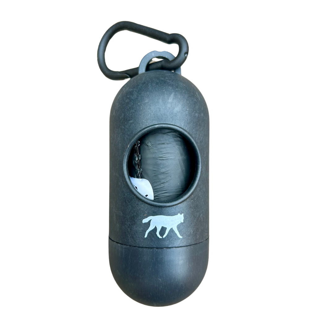 compostable plant-based dog poop bags + bamboo dispenser